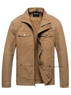 Men's Military Washed Cotton Hooded Canvas Jacket Casual Fall Coat